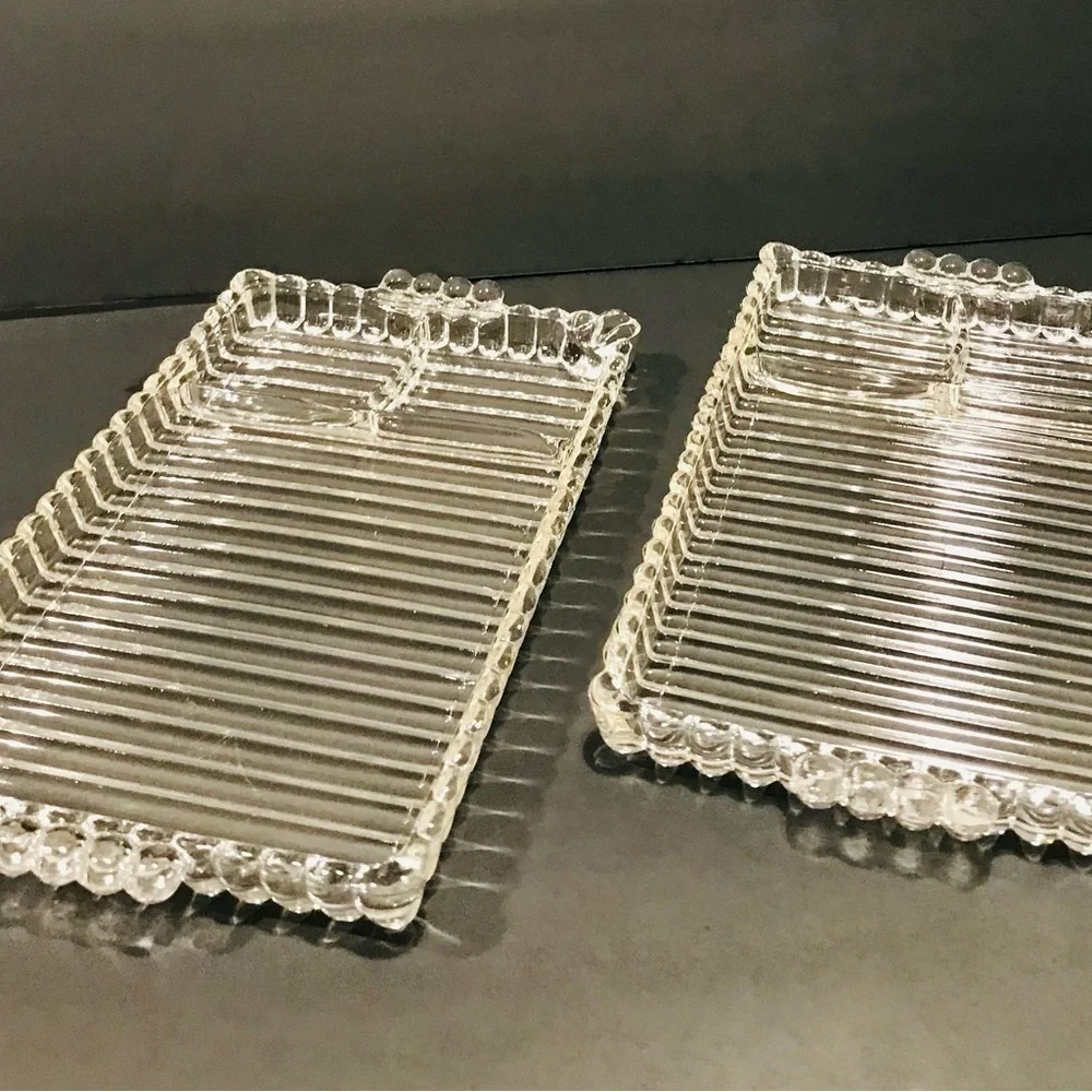 Vintage 1940’s Hazel Atlas Entertaining Snack, Sip & Smoke Set of 2 Antique Tray